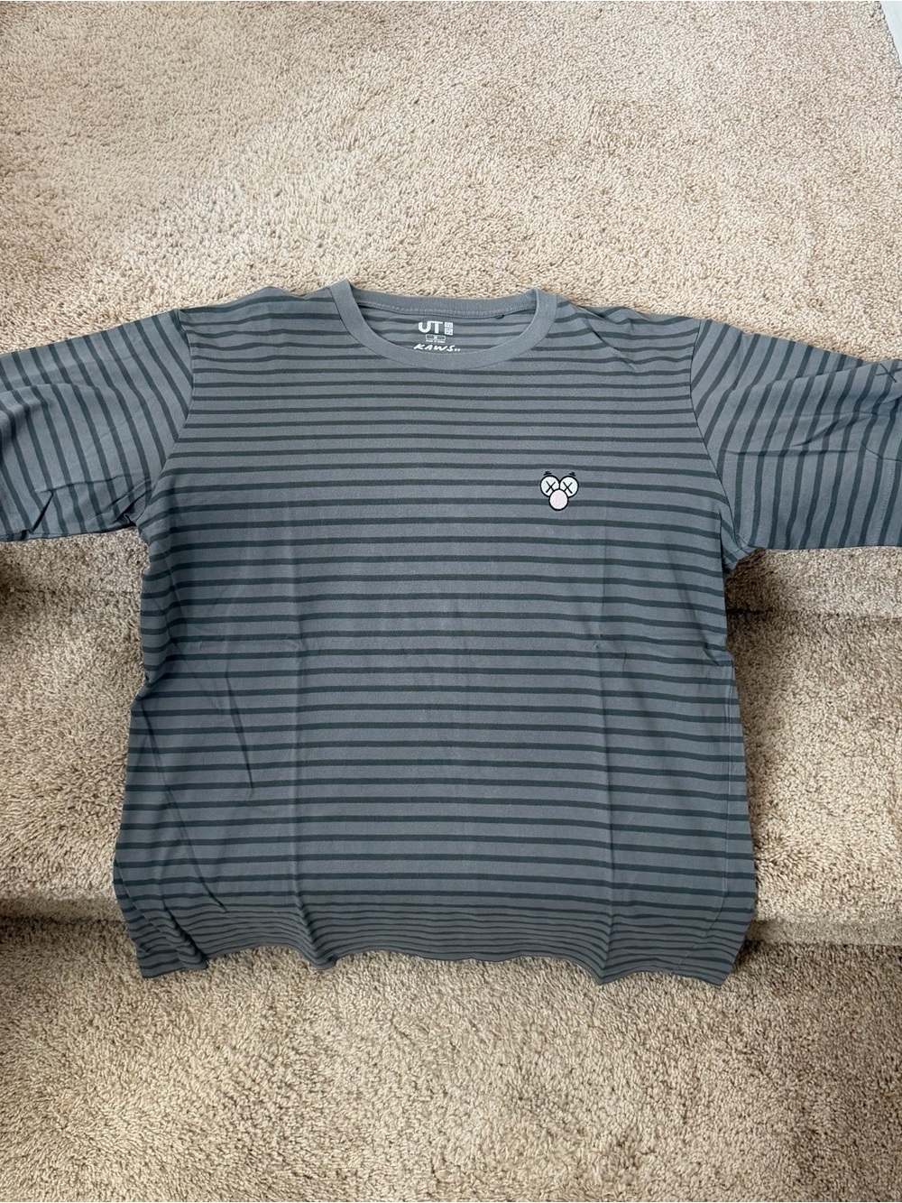 Uniqlo x KAWS Gray Striped Short-Sleeve Tee